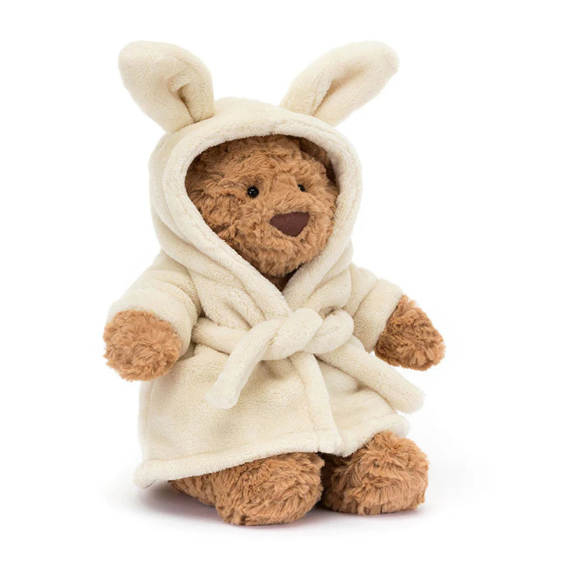 Jellycat Bartholomew Bear in Cream Bathrobe – Cute Snuggly Plush Toy Outfit
